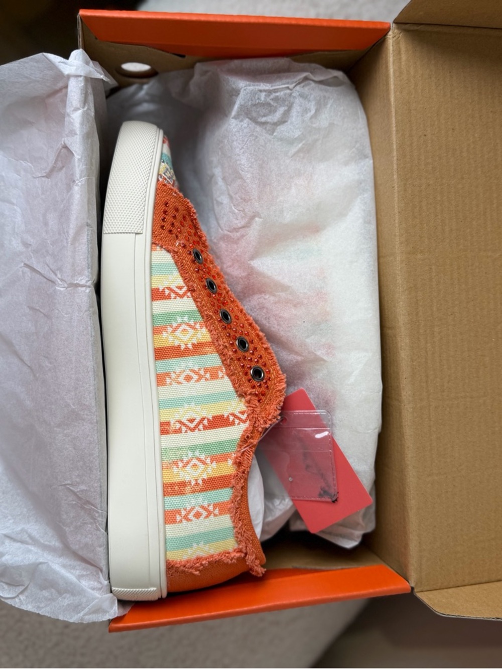 Montana West Orange & Multicolor Aztec Slip-On Sneakers-NIB - Picture 2 of 10